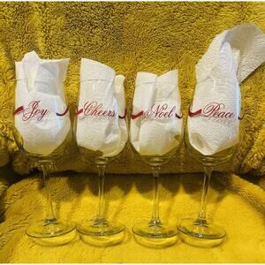 Martha Stewart 'Holiday Garden' Set 4 Clear Wine Glass Red Bow Ribbon Christmas